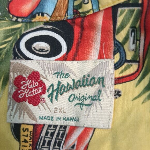Hilo Hattie Shirt Mens 2x Yellow Green Floral Hawaiian Short Sleeve - Picture 5 of 5